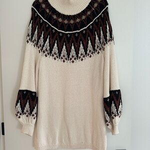 FP Movement by Free People Cream and Black Patterned Turtleneck Sweater dress
